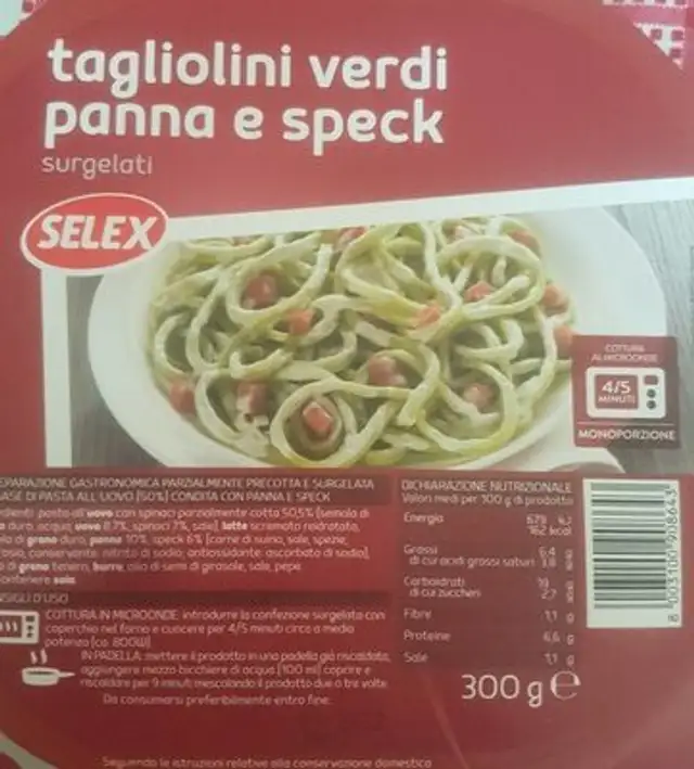 Tagliolini Verdi panna e speck front packaging