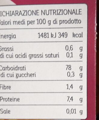 Riso arborio nutrition facts table