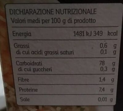 Riso Basmati nutrition facts table