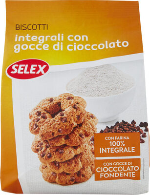 Biscotti integrali con gocce di cioccolato fondente front packaging