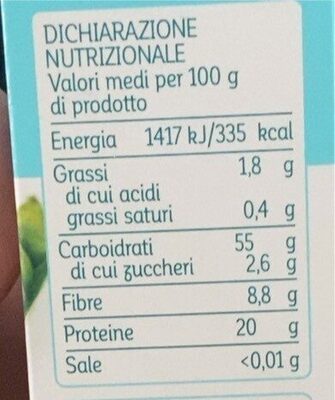 Fusilli di piselli verdi nutrition facts table