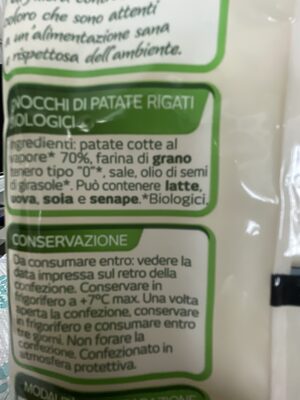 natura chiama gnocchi rigati bio ingredients label
