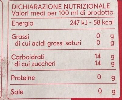 Succo e polpa di pesca nutrition facts table