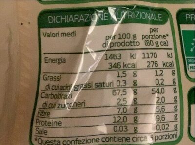 Elicoidali intrgrali nutrition facts table