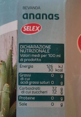 Bevanda ananas nutrition facts table