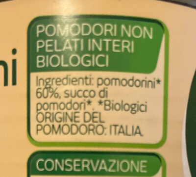Pomodorini da agricoltura biologica ingredients label