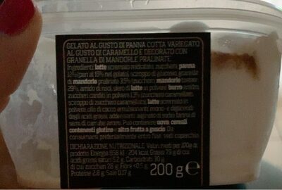 Gelato nutrition facts table