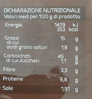 Piadina con farina integrale nutrition facts table
