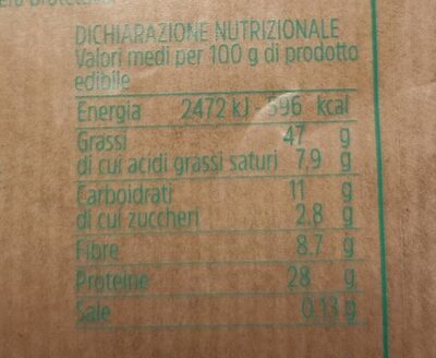 Arachidi in guscio biologiche nutrition facts table