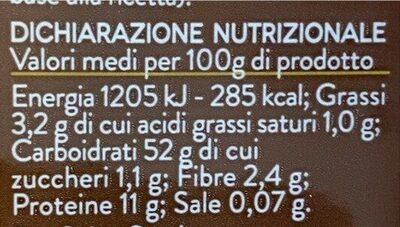 Lasagne sfoglia fresca all’uovo nutrition facts table