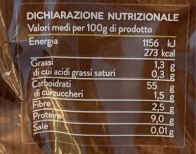 Saper di sapori nutrition facts table