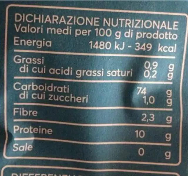 Farina di grano tenero tipo 00 nutrition facts table