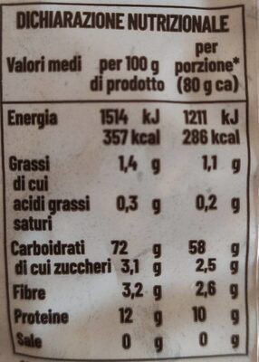 Pasta Mista n77 nutrition facts table