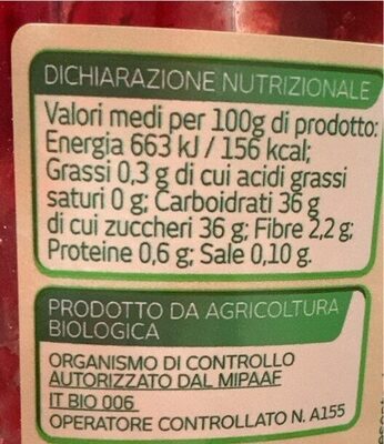 Composta biologica di frutti di bosco nutrition facts table