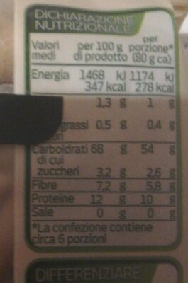 Penne rigate integrali biologiche nutrition facts table