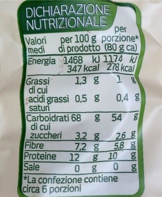 Fusilli integrali biologici nutrition facts table