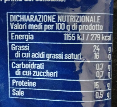 Mozzarella Selex latte di bufala nutrition facts table