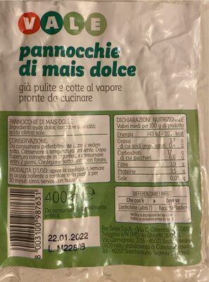 Pannocchie di mais dolce front packaging