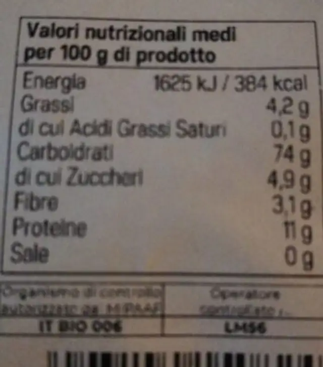 Miglio decorticato biologico nutrition facts table