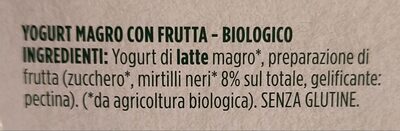 Yogurt mirtillo ingredients label