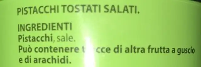 Pistacchi ingredients label