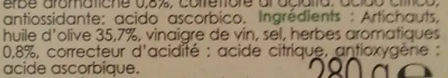 Mezzi Cuori Di Carciofi ingredients label