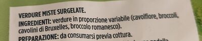 Contorno misto di verdure ingredients label