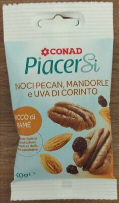 Noci Pecan Mandorle e Uva di Corinto front packaging