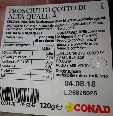 Prosciutto cotto di alta qualitá front packaging