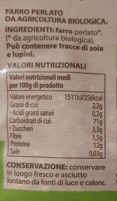 Farro perlato nutrition facts table