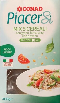 Mix 5 Cereali con grano, farro, orzo, riso e avena Piacersi front packaging