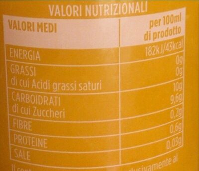 arancia nutrition facts table