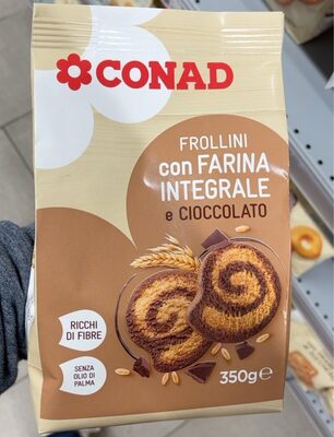 Frollini con farina integrale e cioccolato front packaging