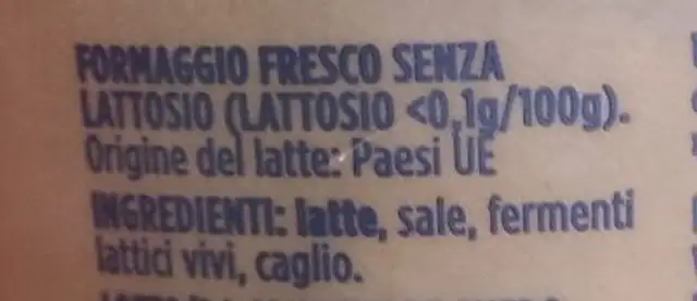 Fiocchi di latte ingredients label