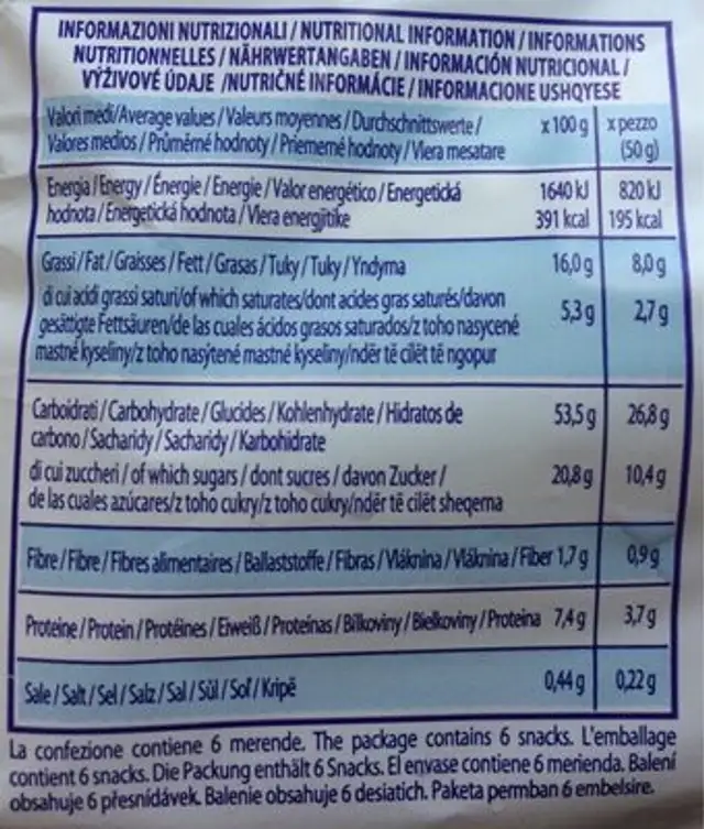 Fagottini Gout Chocolat nutrition facts table