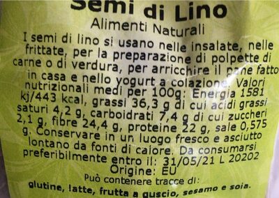 Seni di lino nutrition facts table