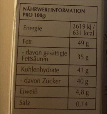 Lindor Mischung nutrition facts table