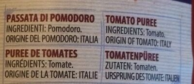 Passata di pomodoro ingredients label