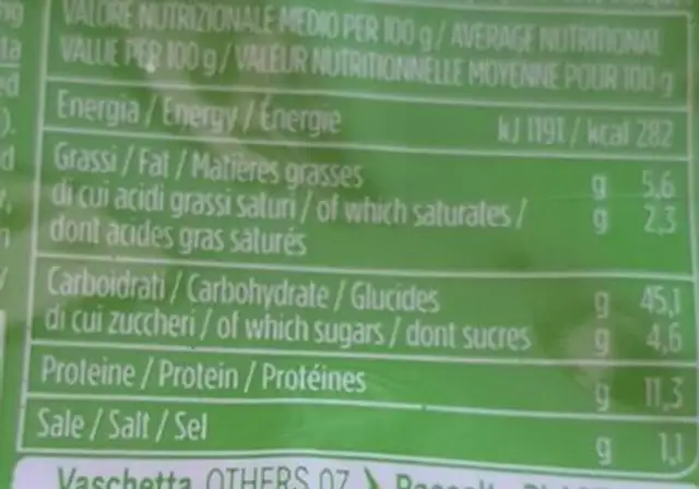 Tortelloni alla ricota e spinaci nutrition facts table