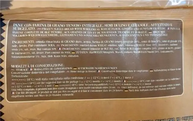 Pane con semi di lino e girasole nutrition facts table