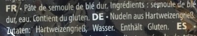 Pâtes ingredients label