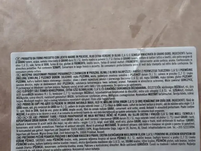 Pinsa ingredients label
