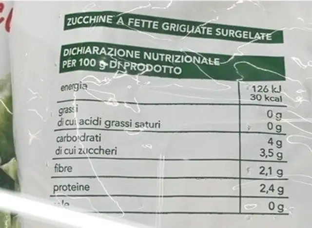 Zucchine a fette nutrition facts table