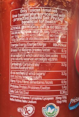 Polpa a dadini- tomates pelées concassées ingredients label