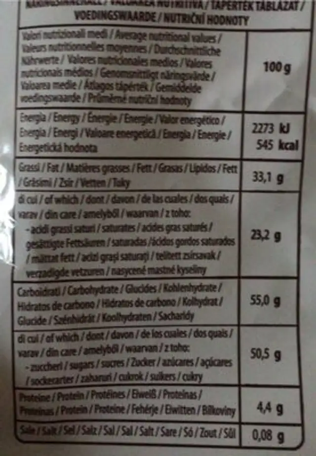 Maxi ovetti fondente nutrition facts table