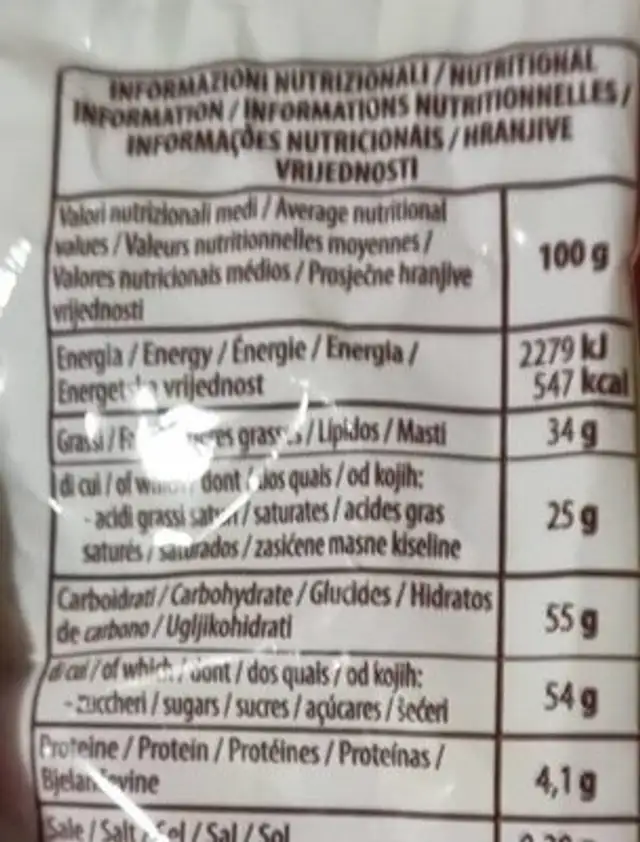 Mini Ovetti nutrition facts table