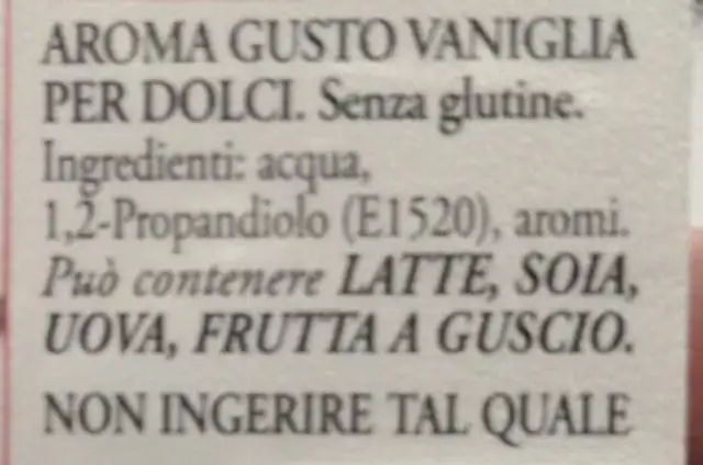 Aroma vaniglia ingredients label