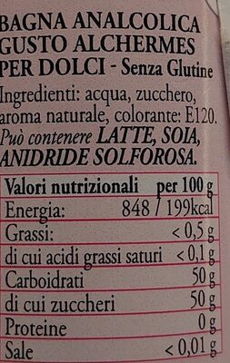 Bagna analcolica spray Maria Rosa nutrition facts table