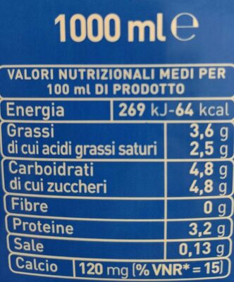 Latte UHT intero nutrition facts table