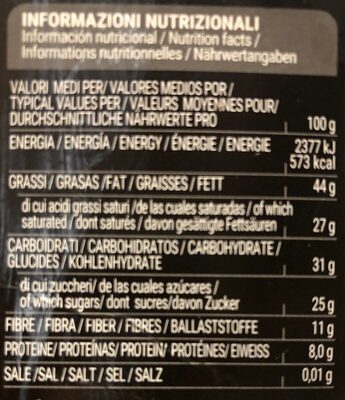 Cioccolato fondente extra nutrition facts table